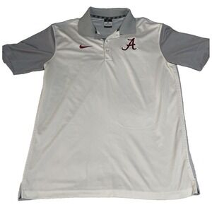Nike Alabama Crimson Tide Polo Mens Medium White Grey Good Dri-FIT NCAA Shirt